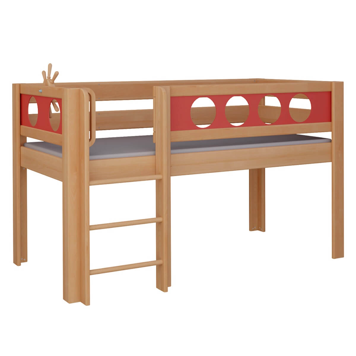Halbhohes Bett Pirat Leiterstiege DELUXE de Breuyn natürlich-rot