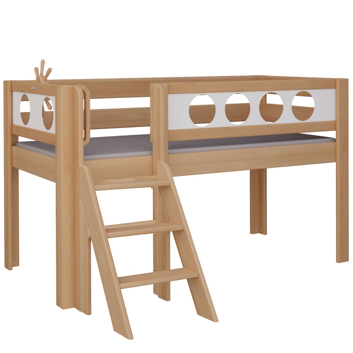 Halbhohes Bett Pirat Treppe DELUXE de Breuyn natürlich-geweißt