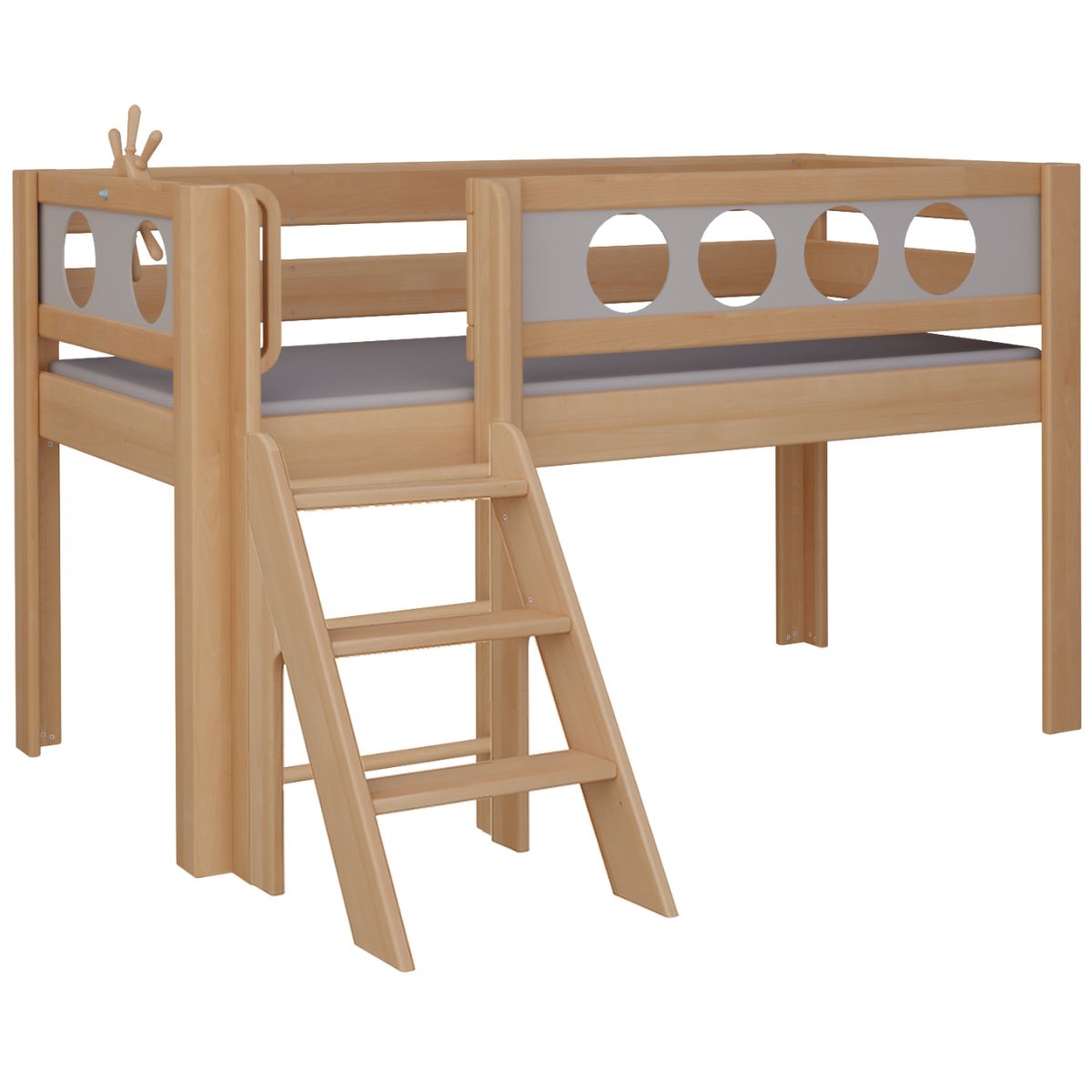Halbhohes Bett Pirat Treppe DELUXE de Breuyn natürlich-grau