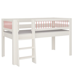 Halbhohes Kubu Bett Leiterstiege DELUXE de Breuyn geweißt-rot