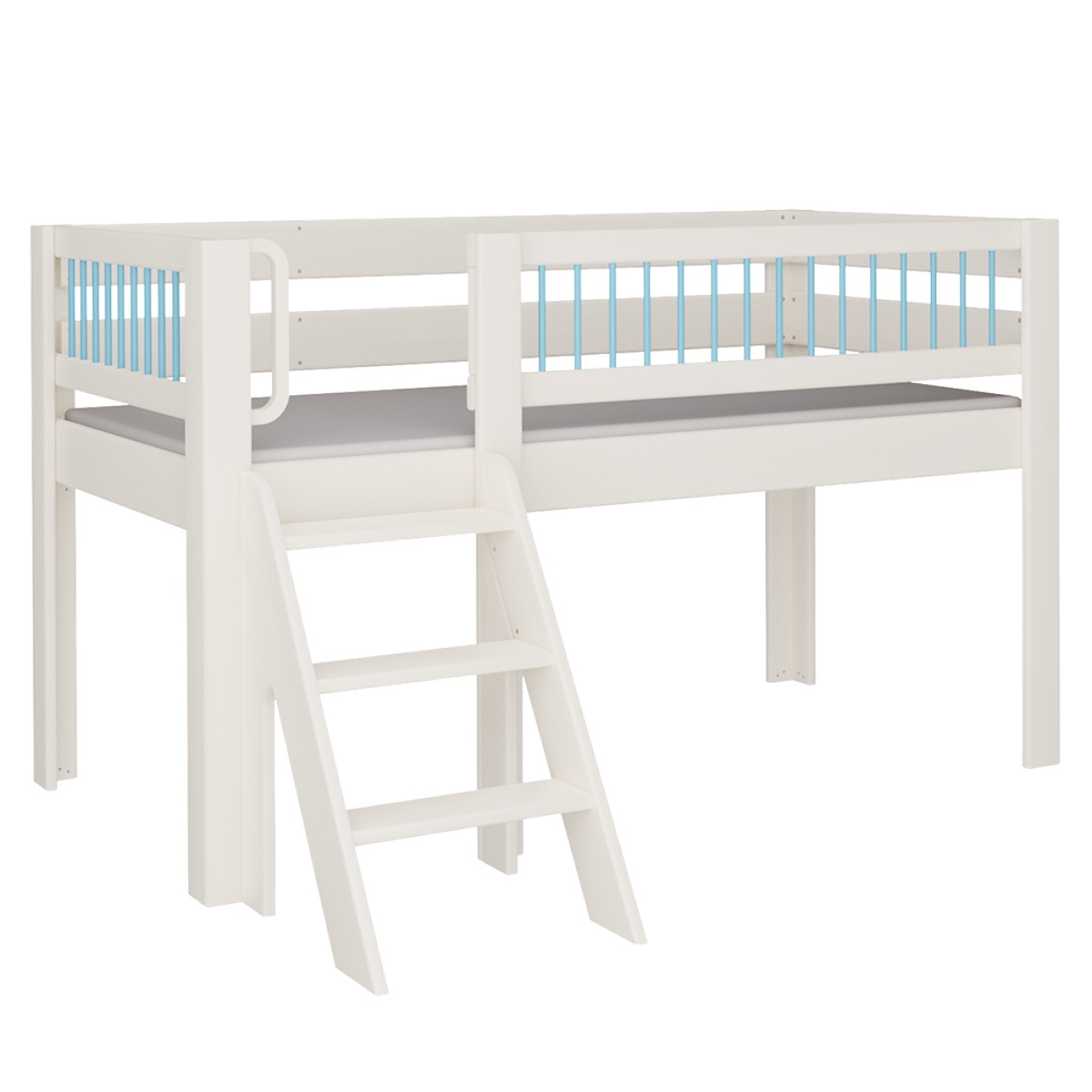 Halbhohes Kubu Bett Treppe DELUXE de Breuyn geweißt-blau