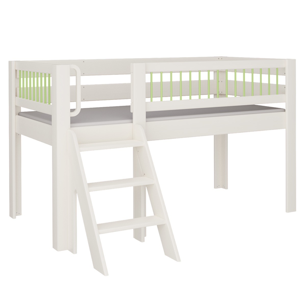 Halbhohes Kubu Bett Treppe DELUXE de Breuyn geweißt-grün