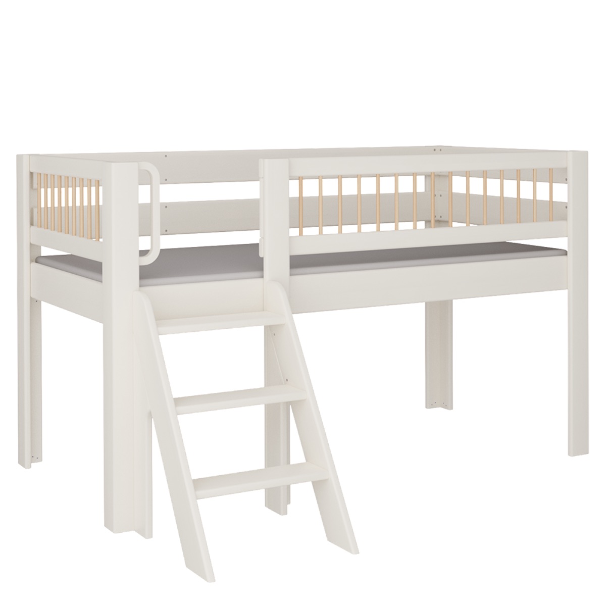 Halbhohes Kubu Bett Treppe DELUXE de Breuyn geweißt-natürlich