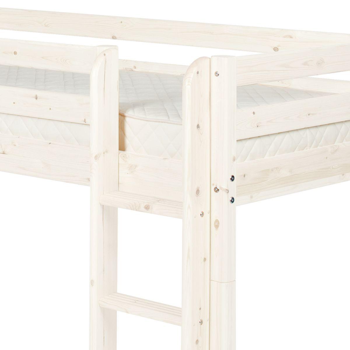 Halbhohes Spielbett mit Rutsche + gerader Leiter 90x200cm CLASSIC Flexa whitewash