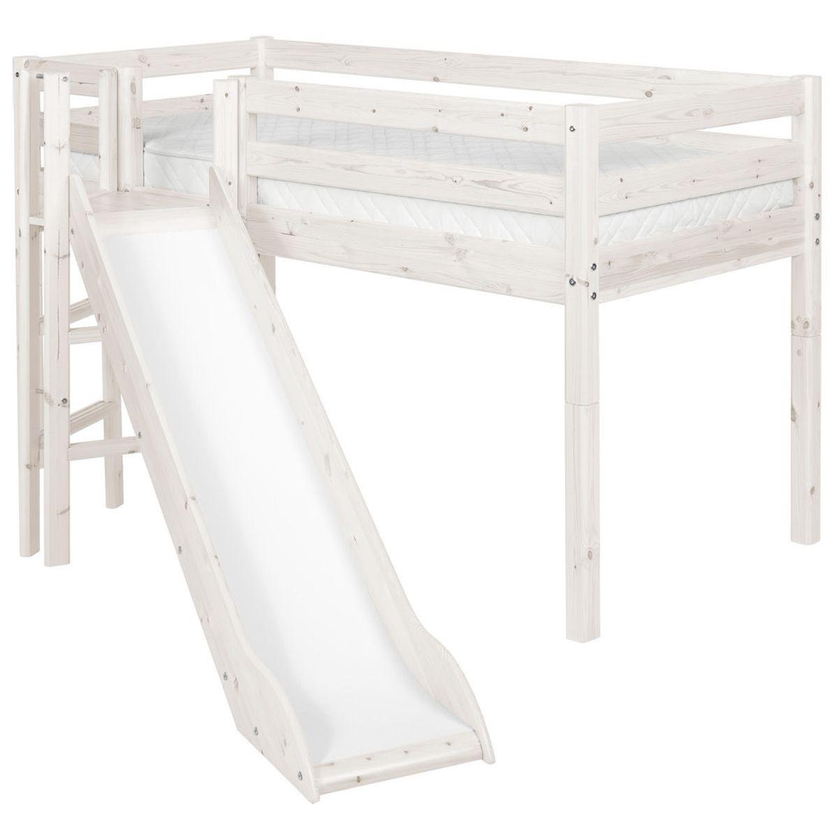 Halbhohes Spielbett mit Rutsche und Plattform 90x200cm CLASSIC Flexa whitewash
