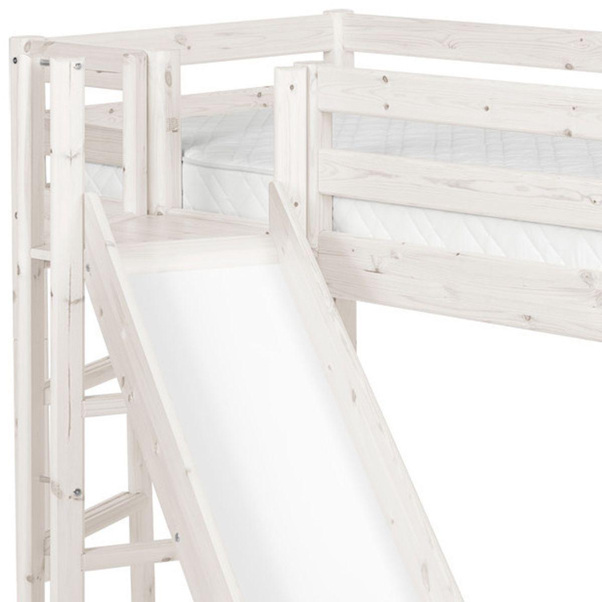 Halbhohes Spielbett mit Rutsche und Plattform 90x200cm CLASSIC Flexa whitewash