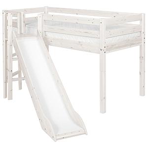 Halbhohes Spielbett mit Rutsche und Plattform 90x200cm CLASSIC Flexa whitewash