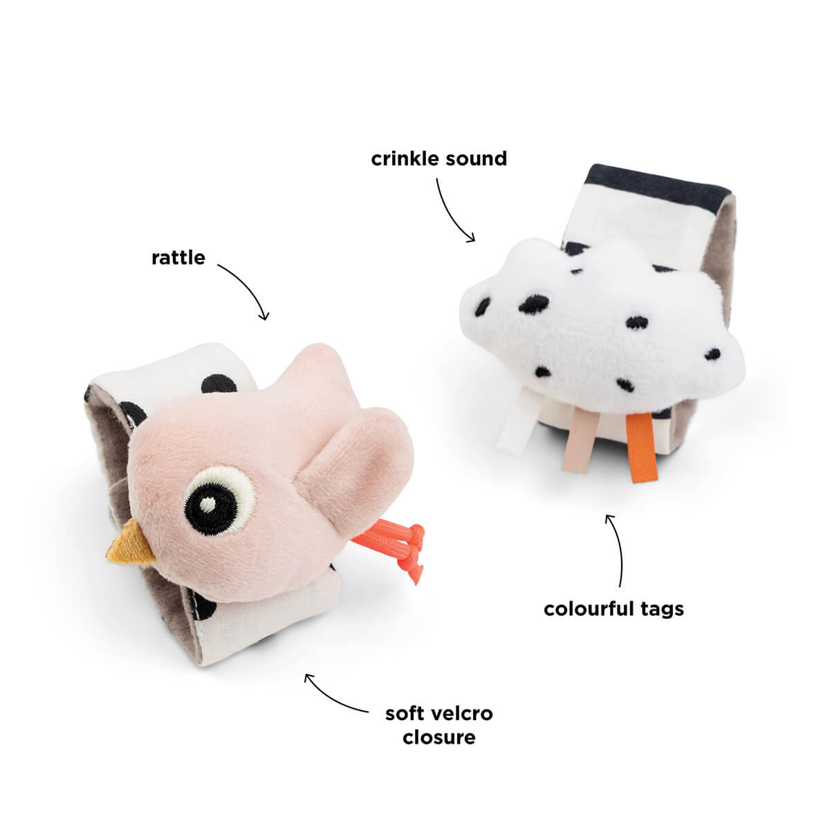 Handgelenk-Rassel-Set 2er-Pack Glückliche Wolken Powder Done by Deer