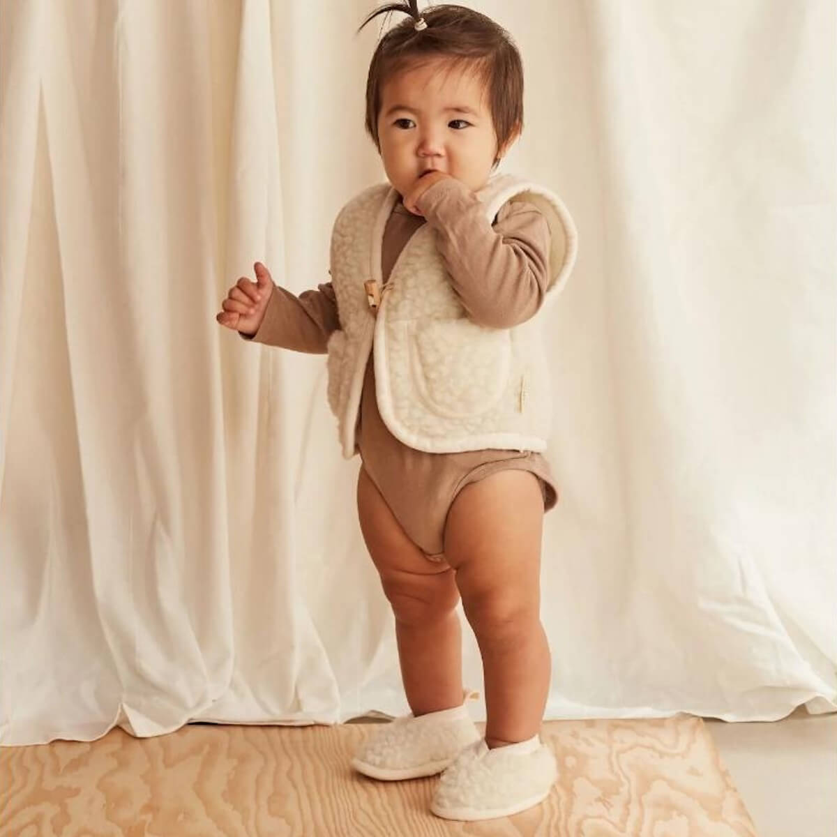 Hausschuhe aus Merinowolle 0-3M Binibamba milk