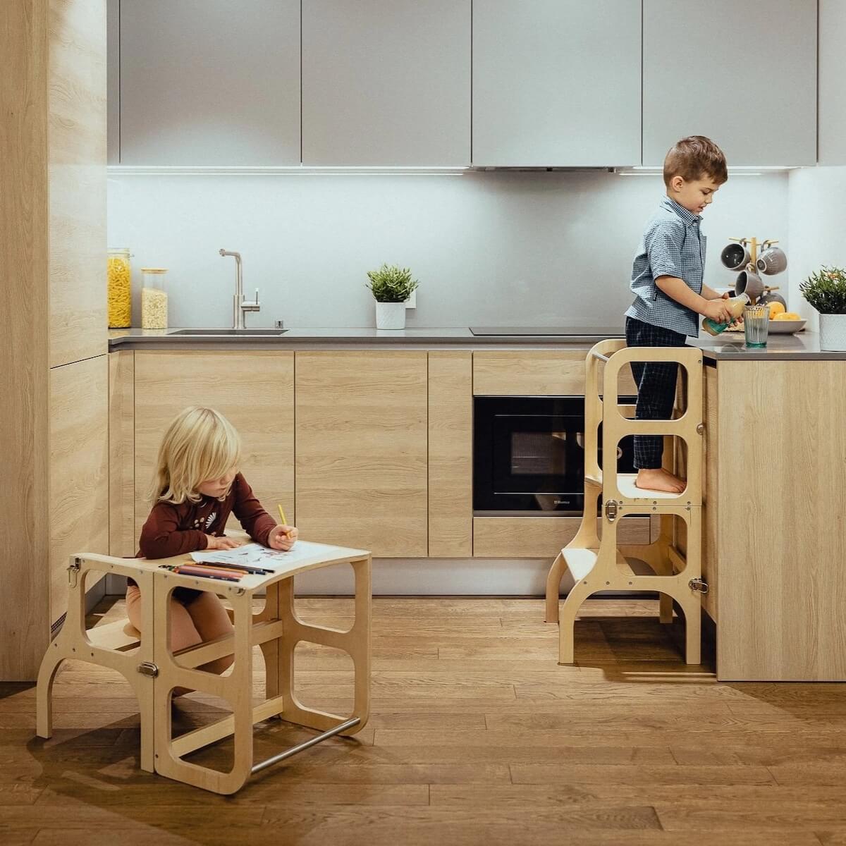 Helferturm-Tisch STEP'n'SIT Ette Tete wooden silver