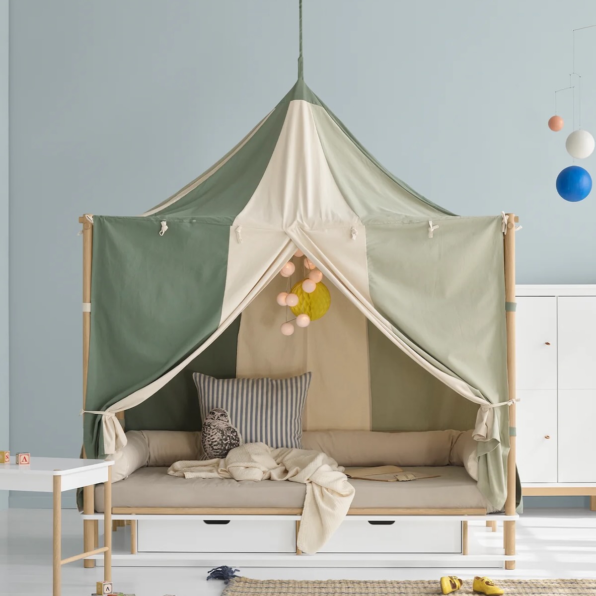 Himmelbett CAMP 90x180cm weiß/Eiche Oliver Furniture