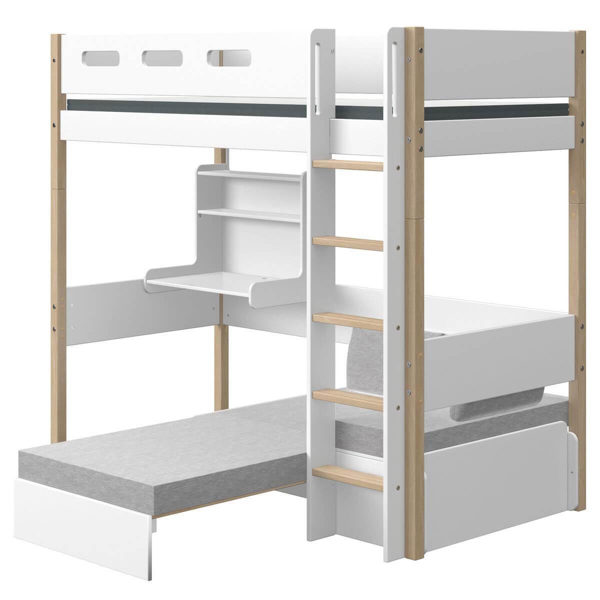 Hochbett 200x90cm casa Click-On Schreibtisch NOR Flexa Eiche-weiß