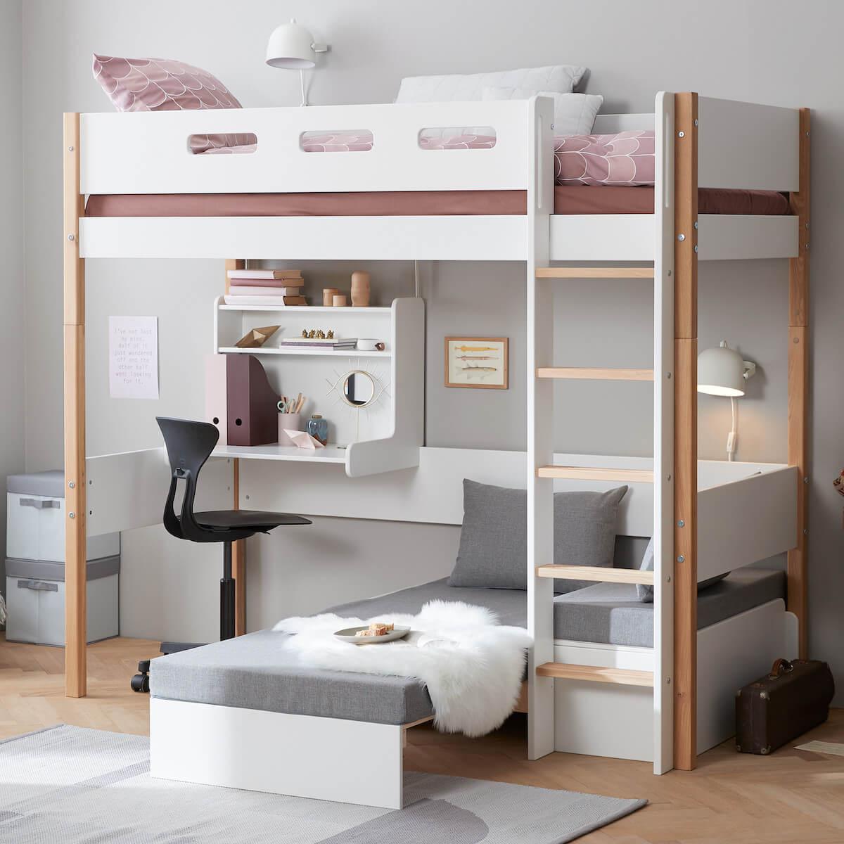 Hochbett 200x90cm casa Click-On Schreibtisch NOR Flexa Eiche-weiß