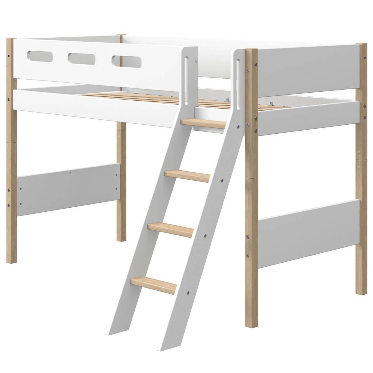 Hochbett 200x90cm geneigte Leiter NOR Flexa Eiche-weiß