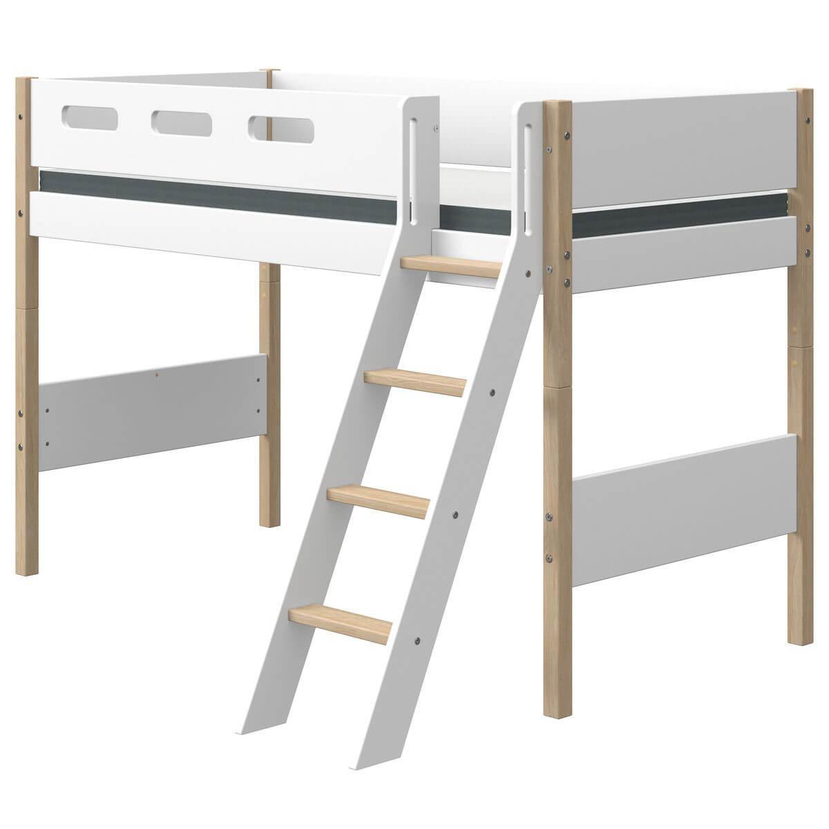 Hochbett 200x90cm geneigte Leiter NOR Flexa Eiche-weiß