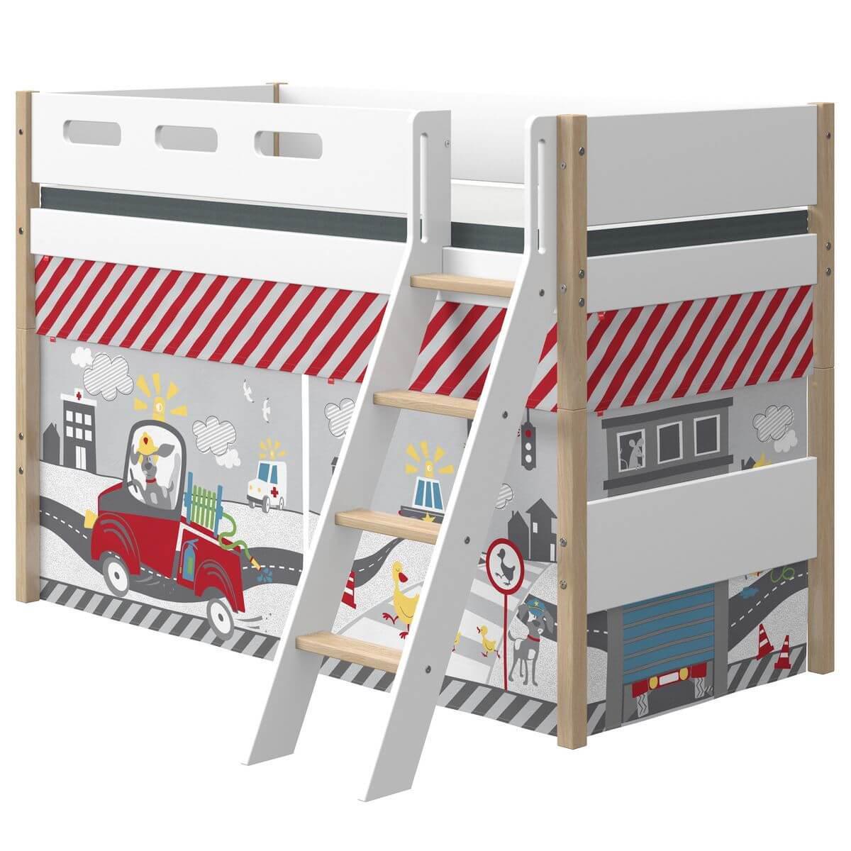 Hochbett 200x90cm geneigte Leiter NOR Flexa Eiche-weiß