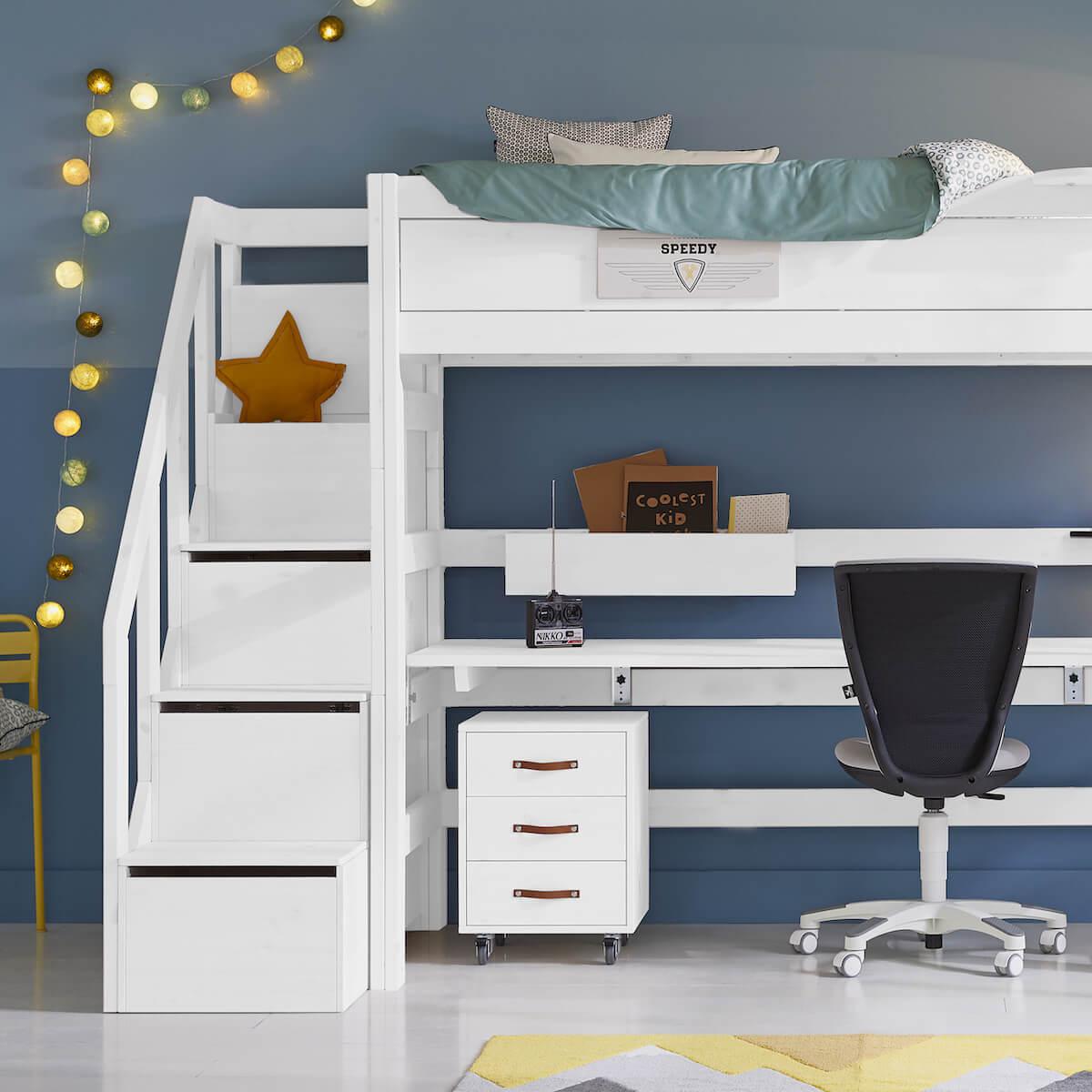   Hochbett 90x200cm Treppe Lifetime Weiß