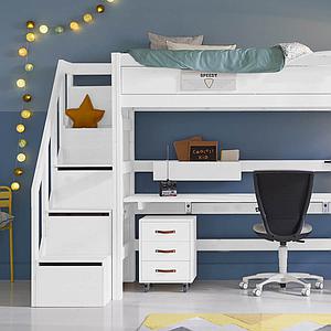   Hochbett 90x200cm Treppe Lifetime Weiß