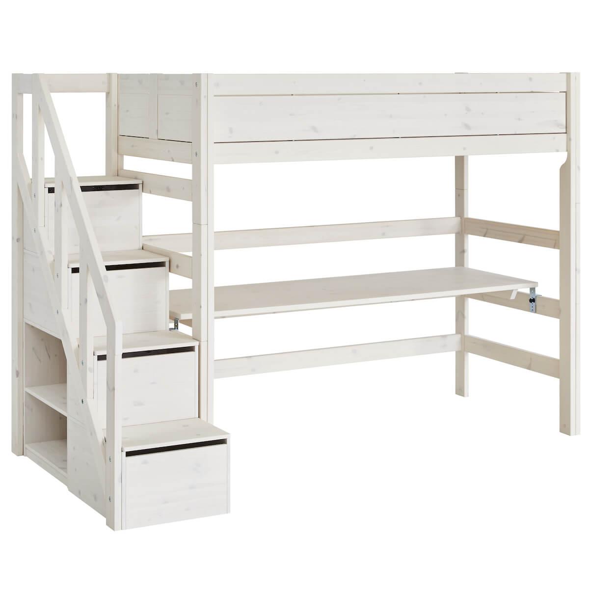 Hochbett 90x200cm Treppe Lifetime whitewash