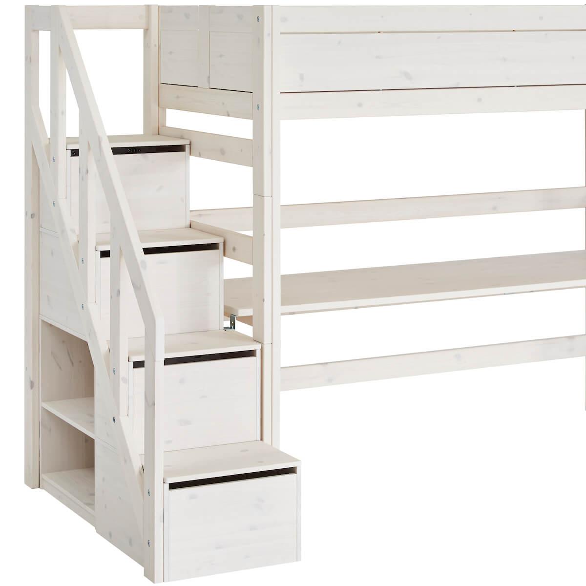 Hochbett 90x200cm Treppe Lifetime whitewash
