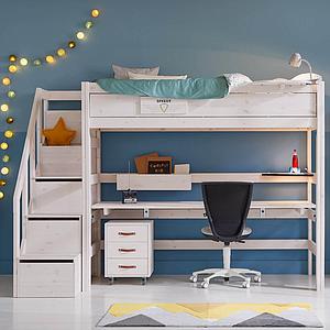 Hochbett 90x200cm Treppe Lifetime whitewash