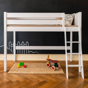 Hochbett 90x200x165cm Schrägleiter KASVA Buche massiv weiß-lackiert