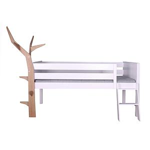 Hochbett-Baum halbhoch KASVA Buche massiv weiß-lackiert  Eiche furniert-geölt