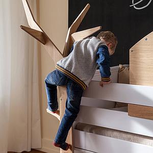Hochbett-Baum halbhoch KASVA Buche massiv weiß-lackiert  Eiche furniert-geölt