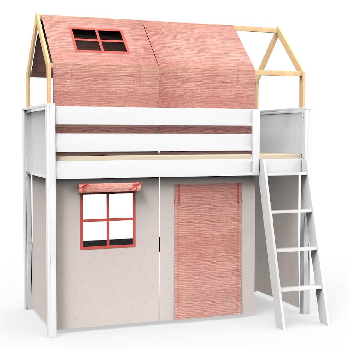 Hochbett-Dach hoch KASVA mit Textilien Bobble pink 