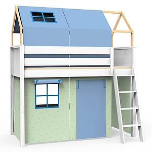 Hochbett-Dach hoch KASVA mit Textilien Viena green-blue 