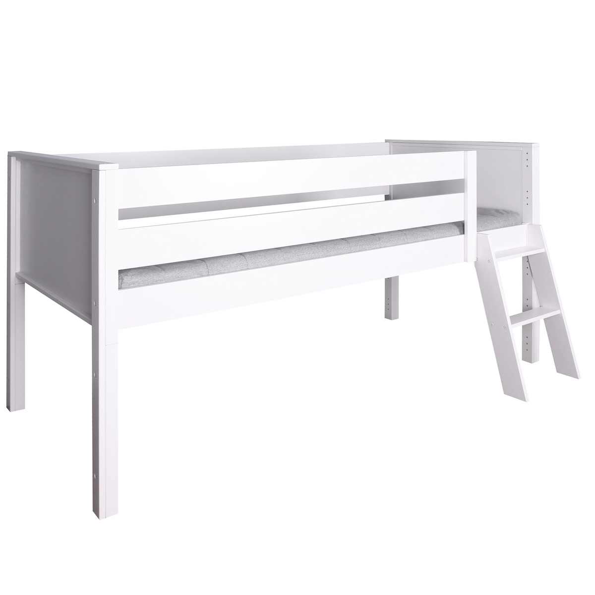 Hochbett halbhoch 90x200cm Schrägleiter KASVA Buche massiv weiß-lackiert