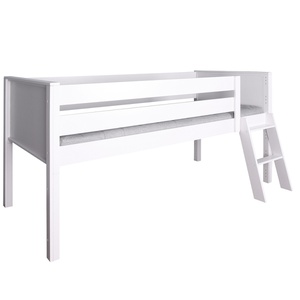 Hochbett halbhoch 90x200cm Schrägleiter KASVA Buche massiv weiß-lackiert