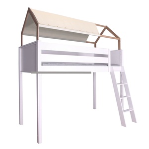 Hochbett KASVA Buche weiß lackiert mit Dachaufbau Eiche massiv + Betthimmel