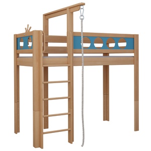 Hochbett Pirat mit Seil DELUXE de Breuyn natürlich-blau