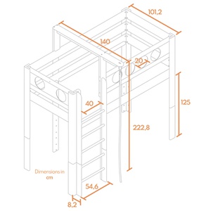 Hochbett Pirat mit Seil DELUXE de Breuyn natürlich-blau