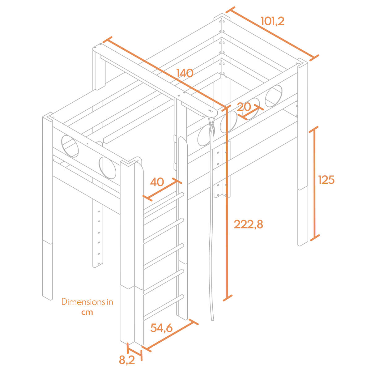 Hochbett Pirat mit Seil DELUXE de Breuyn natürlich-rot