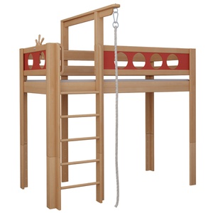 Hochbett Pirat mit Seil DELUXE de Breuyn natürlich-rot