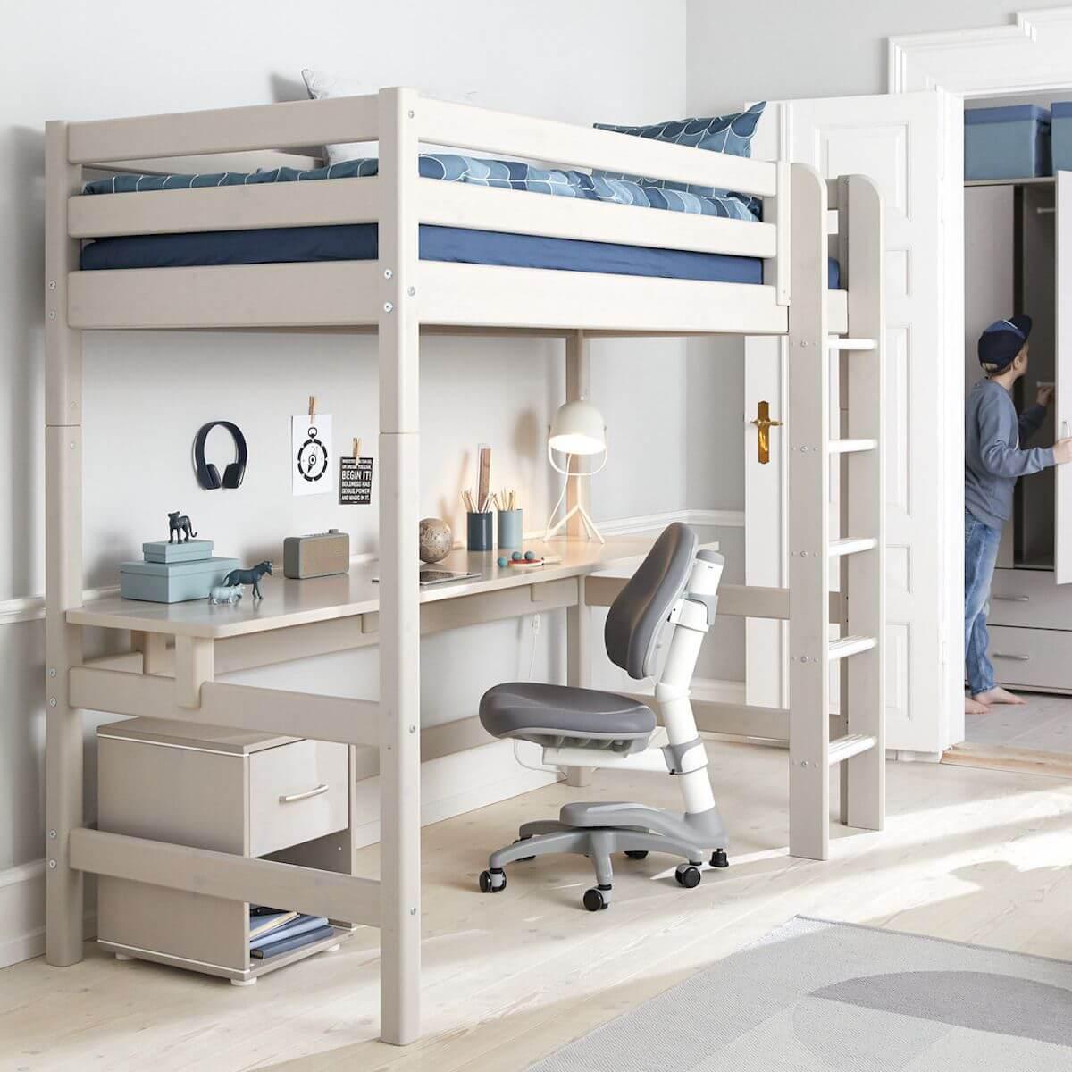 Hochbett XL 90x200cm gerade Leiter CLASSIC Flexa grey washed