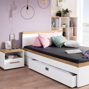 Jugendbett, 120 x 200 cm ohne Matratze und ohne Lattenrost OSCAR Paidi Eiche Nebraska / weiß