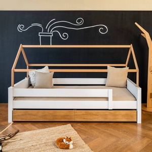 Jugendliege-Dach KASVA Buche massiv weiß-lackiert Eiche furniert-geölt