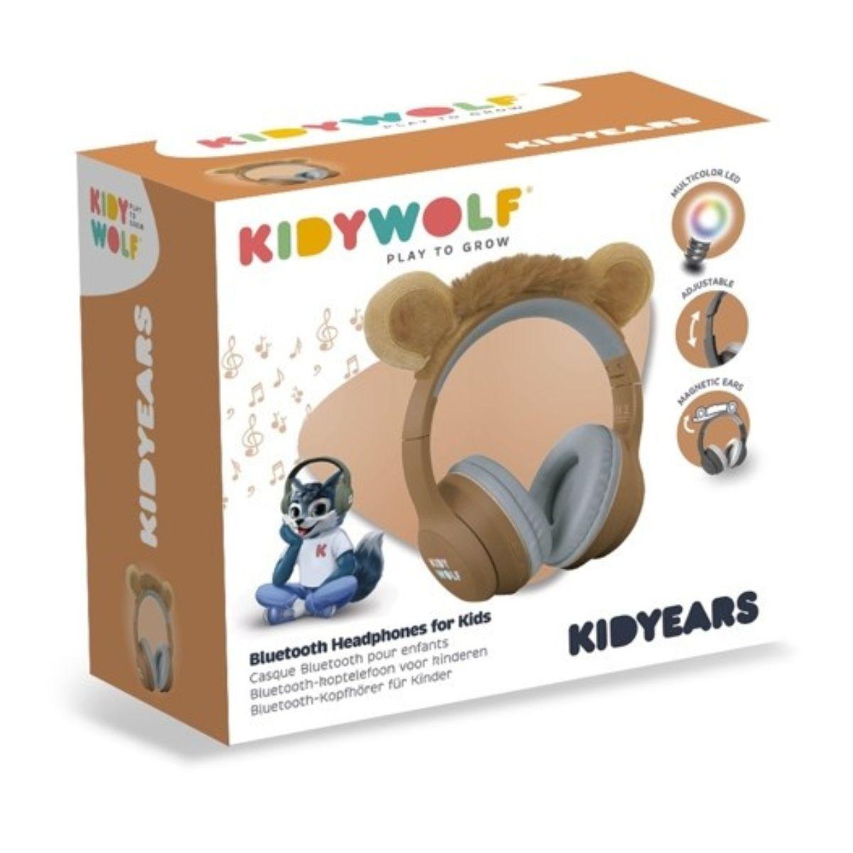 Kidyears Bluetooth headset with magnetic ears 85 dB mode space for SD card jack cable Kidywolf Lion