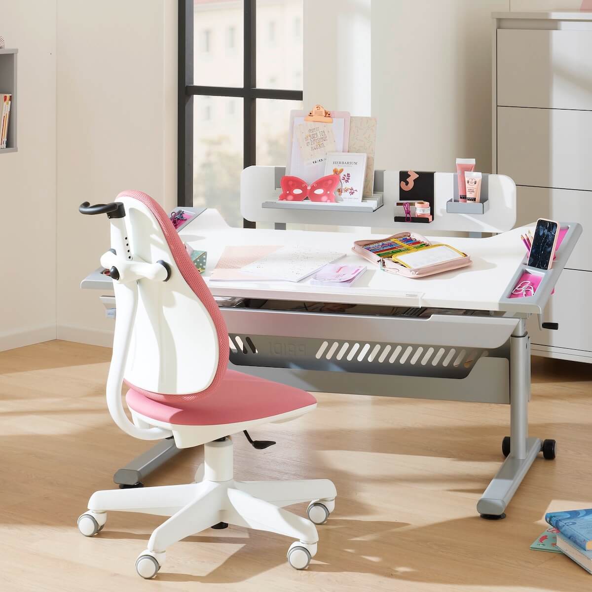 Kinder- und Jugendstuhl JOOKI, himbeerfarben, weißer Rahmen JOOKI Jugendstuhl Paidi 