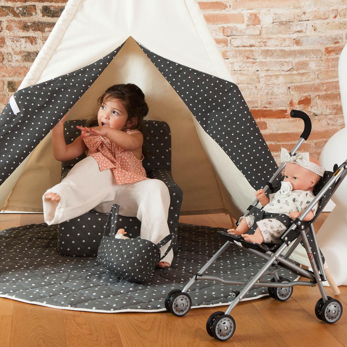 Kinderteppich für Tipi STARS grau 