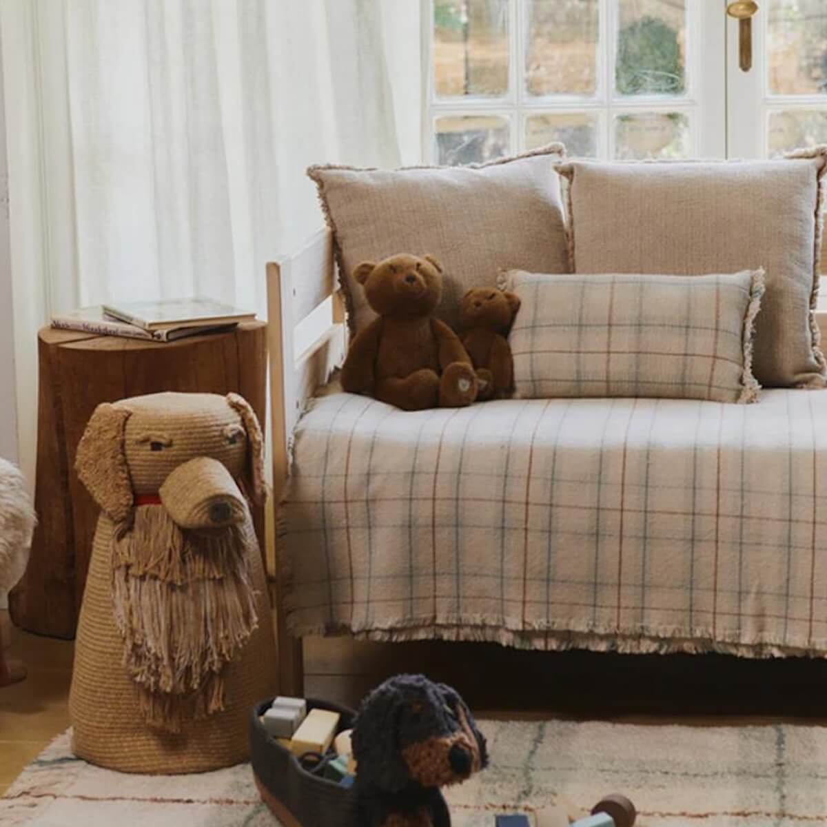 Kissen 25x40cm HANDLOOM Wouf wouf Lorena Canals blue sage