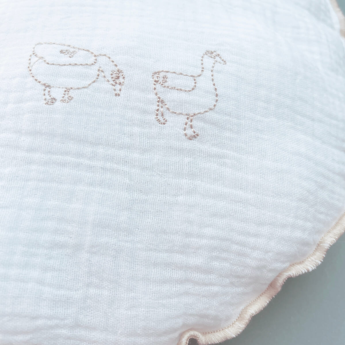 Kissen rund Mulltuchstoff DUCKS bestickt beige 30cm