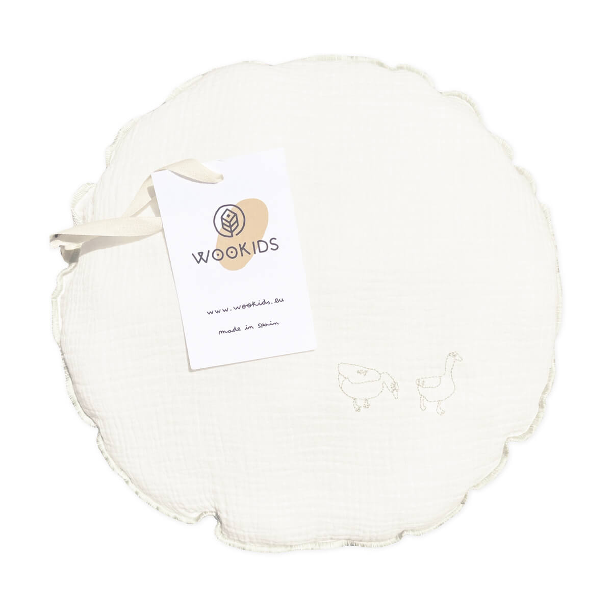 Kissen rund Mulltuchstoff DUCKS bestickt blau 30cm