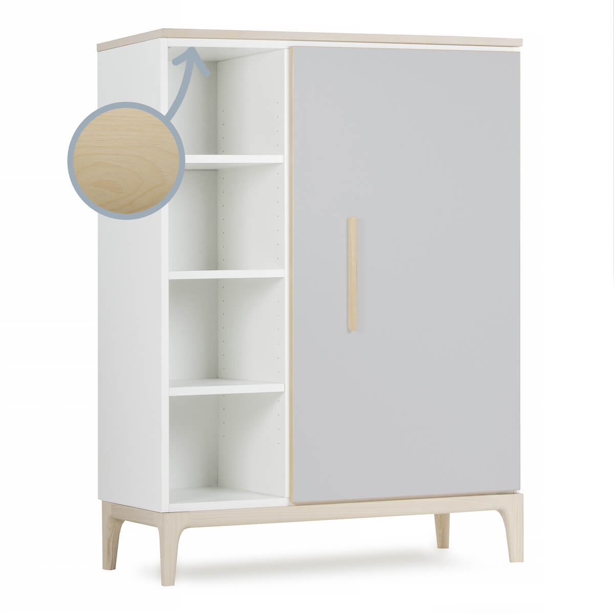 Kleiderschrank 120 cm 1-türig NADO Curve Esche manhattan grey