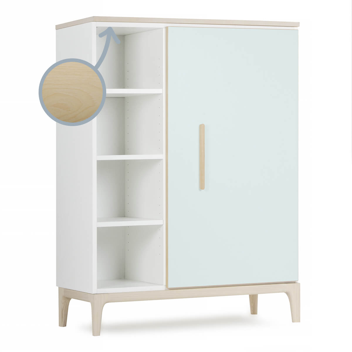 Kleiderschrank 120 cm 1-türig NADO Curve Esche mint