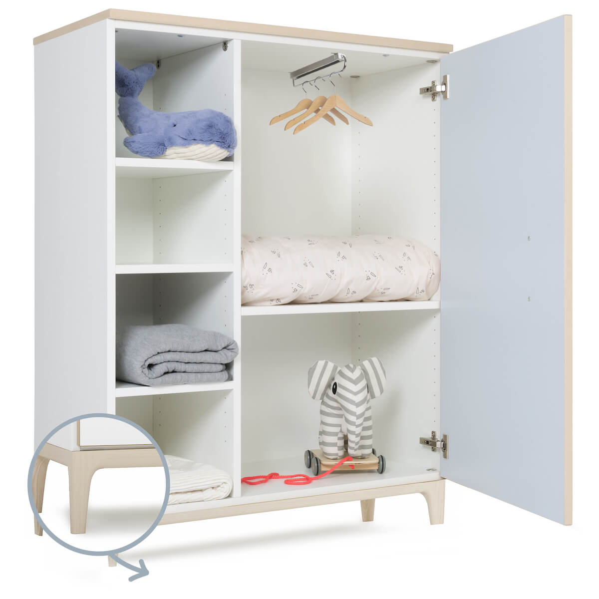 Kleiderschrank 120 cm 1-türig NADO Curve Esche sky blue