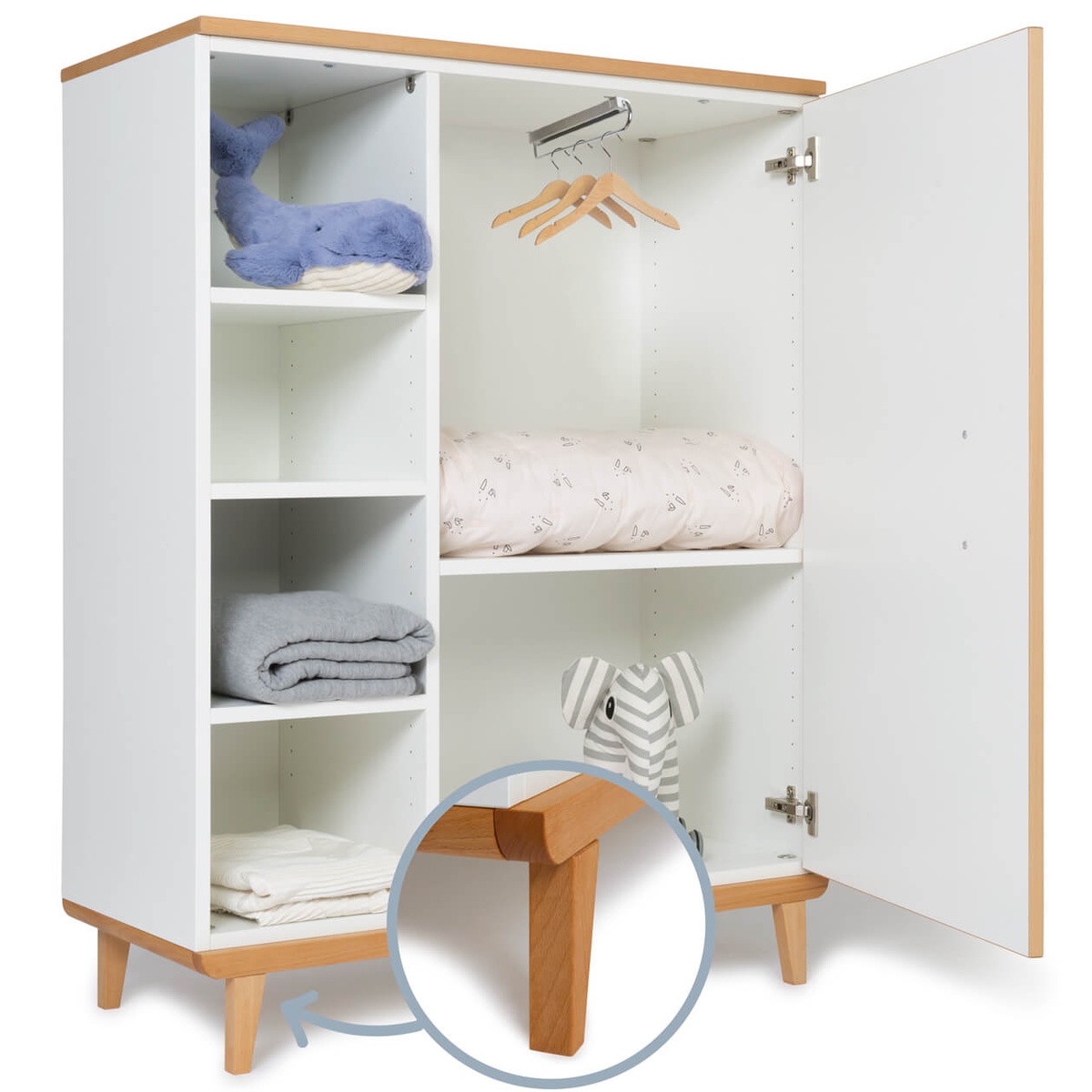 Kleiderschrank 120 cm 1-türig NADO Retro Buche white
